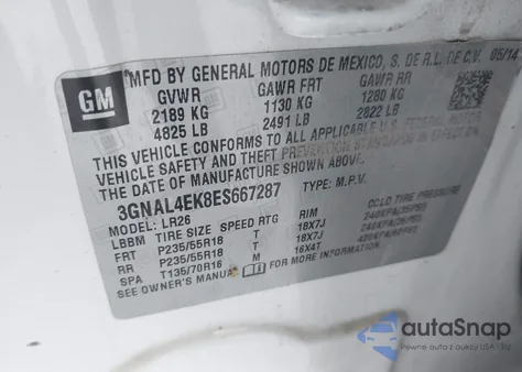 2014 Chevrolet Captiva Sport Ltz from USA, damaged, VIN 3GNAL4EK8ES667287